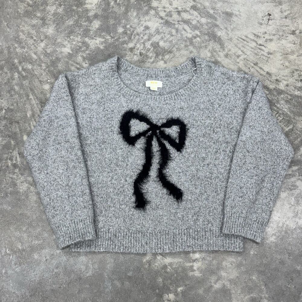 Maeve Bow Icon Sparkle Grey Bow Sweater Womens Medium Knit - Picture 3 of 11